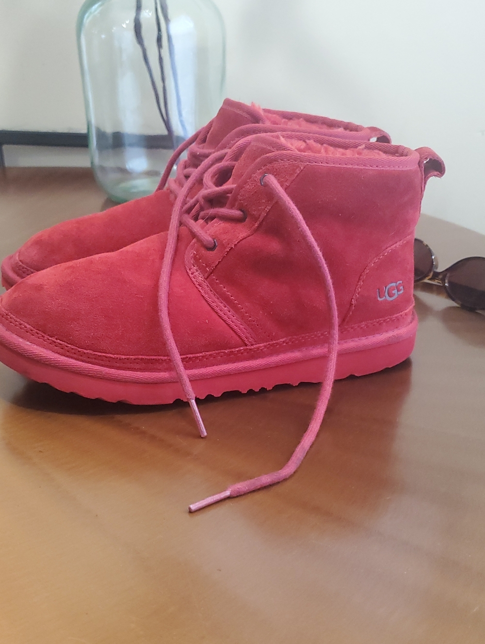 UGG Kids Red Suede Lace-Up Ankle Boots